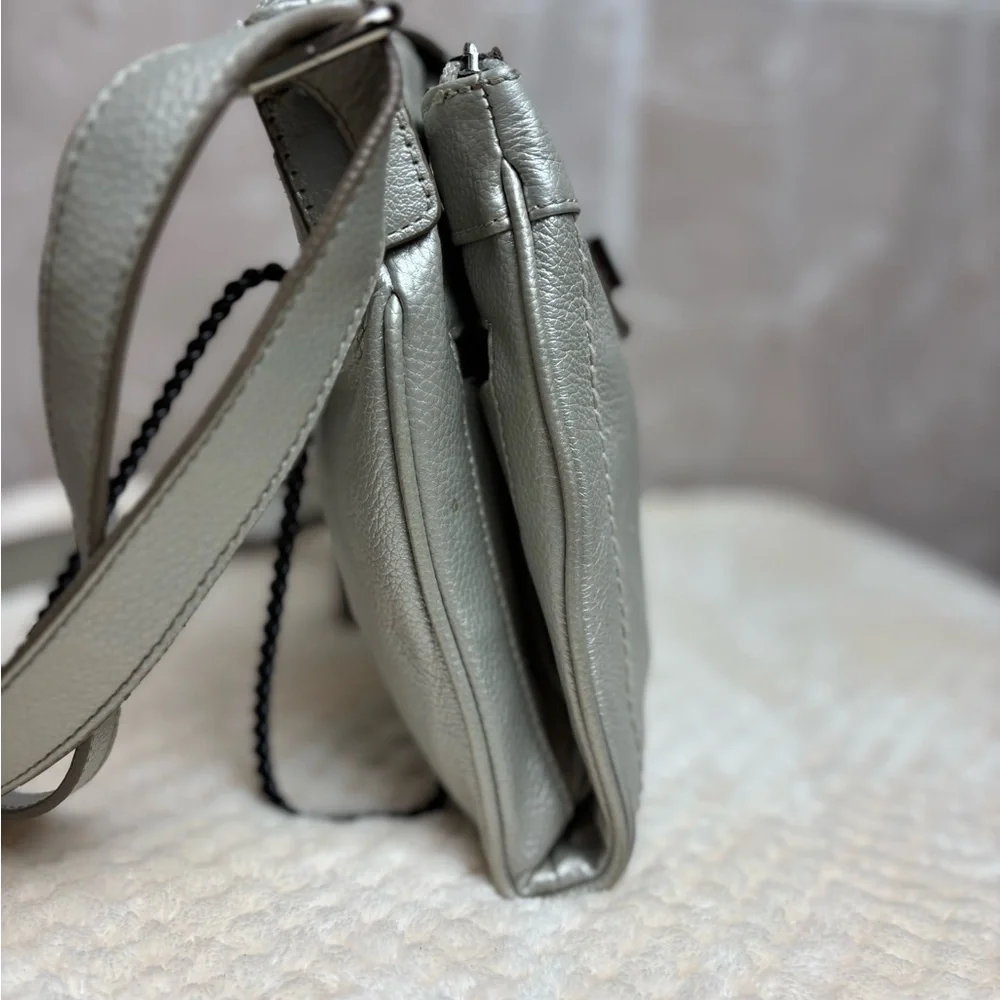 Tignanello Silver Metallic Leather Crossbody/Shoulder Purse